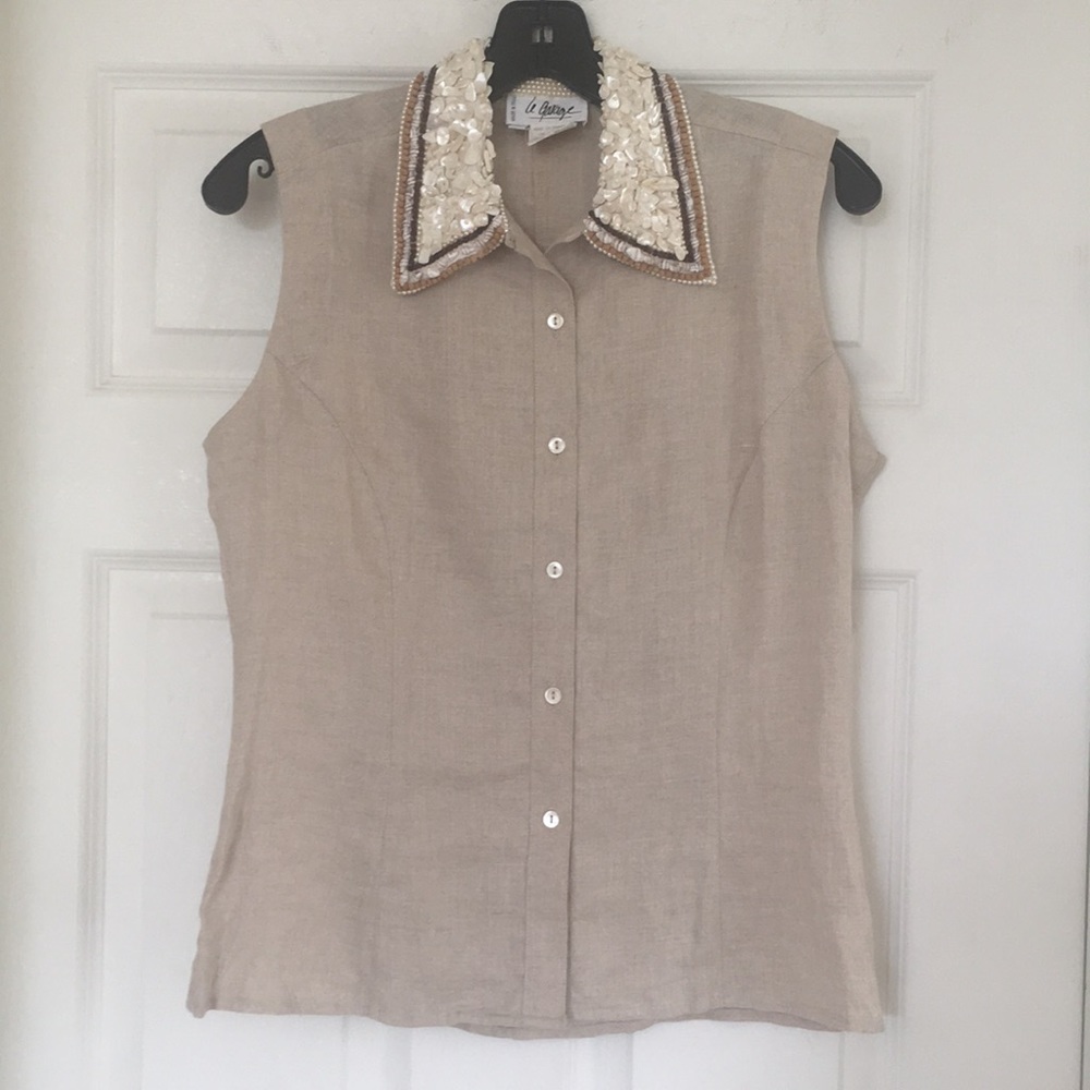 Beautiful Shell Embellished Linen Top - image 1